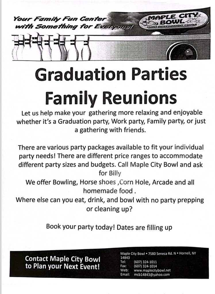 Maple City Bowl Graduation Parties and Family Reunions
